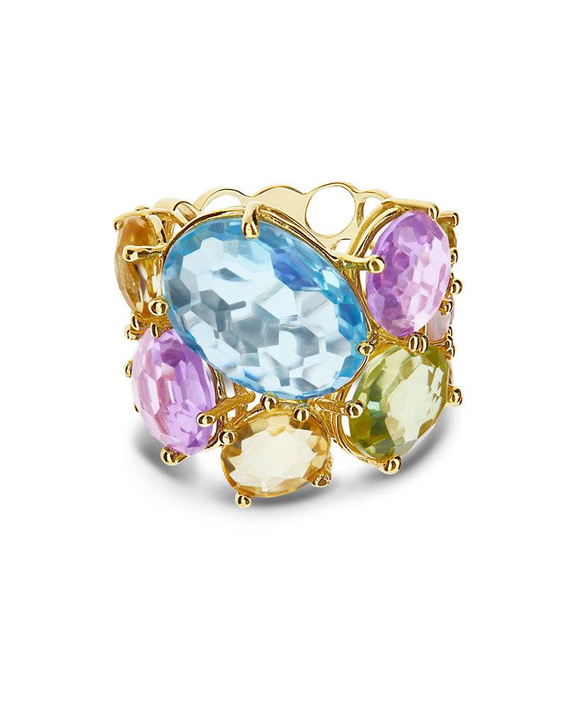 Nanis Anello "IPANEMA" a fascia in oro, ametista, topazio blu e quarzo – Nanis Italian Jewels Economico