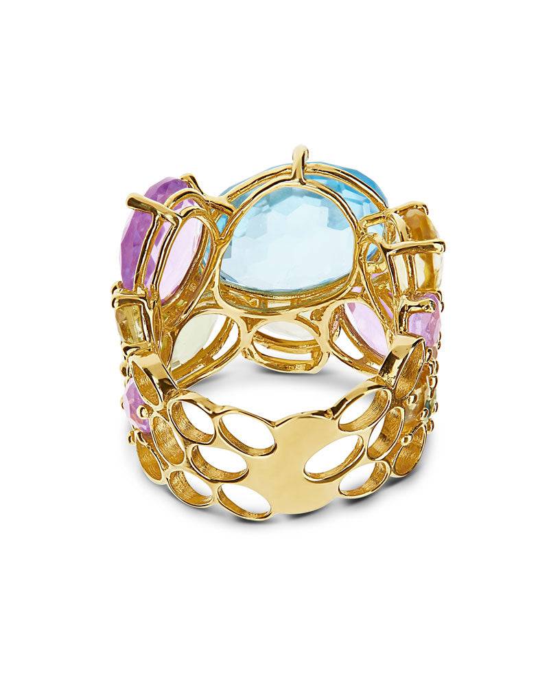Nanis Anello "IPANEMA" a fascia in oro, ametista, topazio blu e quarzo – Nanis Italian Jewels Economico