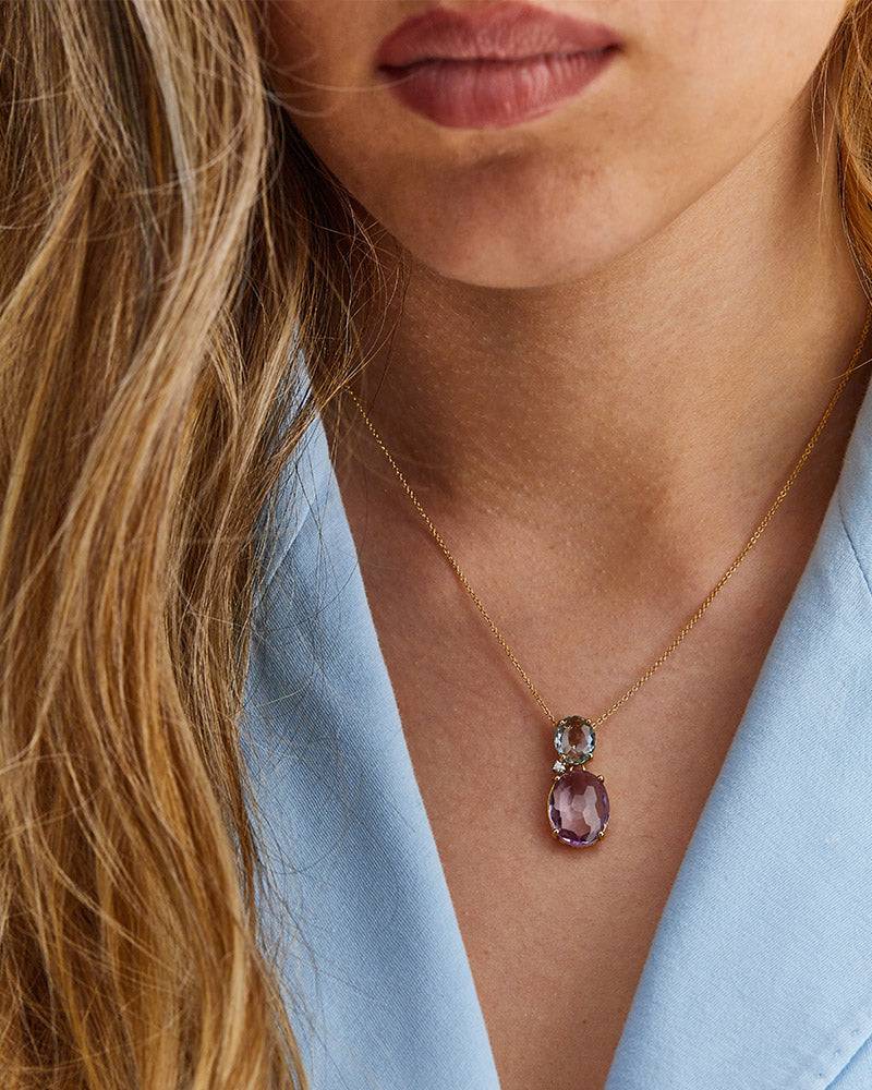 Nanis Collana "IPANEMA" in oro, ametista, topazio blu e dettaglio di diamant – Nanis Italian Jewels Online