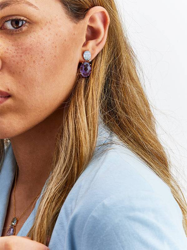 Nanis Orecchini "IPANEMA" pendenti in oro, ametista, topazio blu e dettagli – Nanis Italian Jewels Outlet