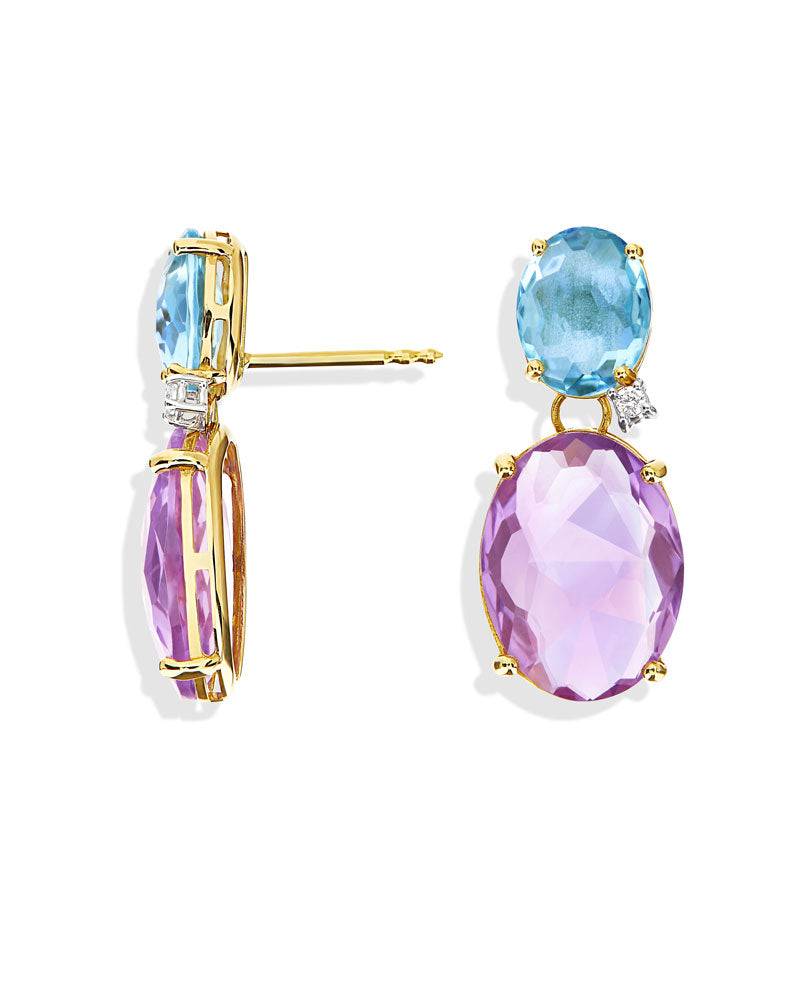 Nanis Orecchini "IPANEMA" pendenti in oro, ametista, topazio blu e dettagli – Nanis Italian Jewels Outlet