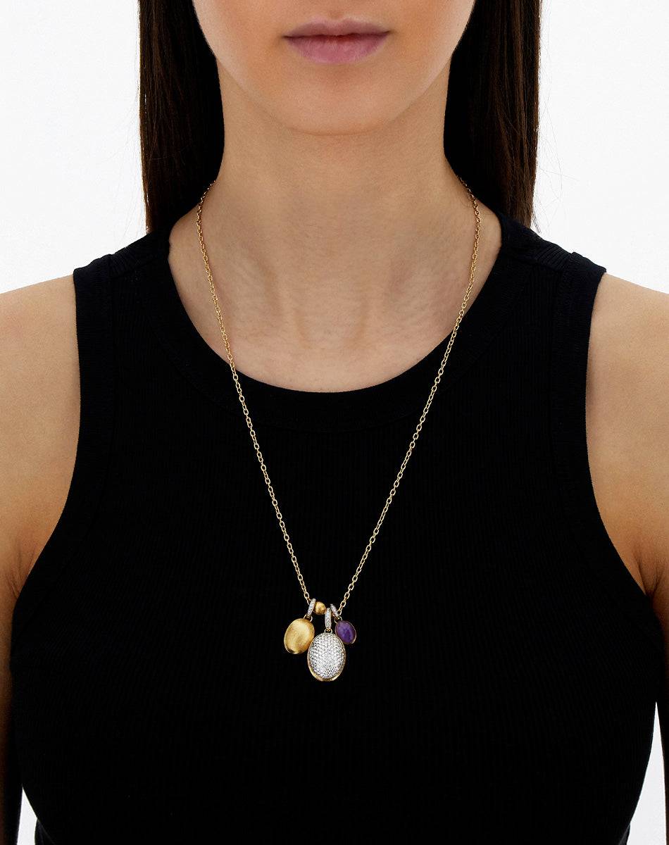Nanis collana a catena con charms pendenti "boules" in oro inciso, diamanti – Nanis Italian Jewels In Vendita