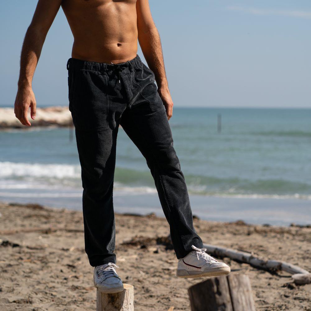 Seay / Pantalone Lungo Velluto Nero Delavé Presa