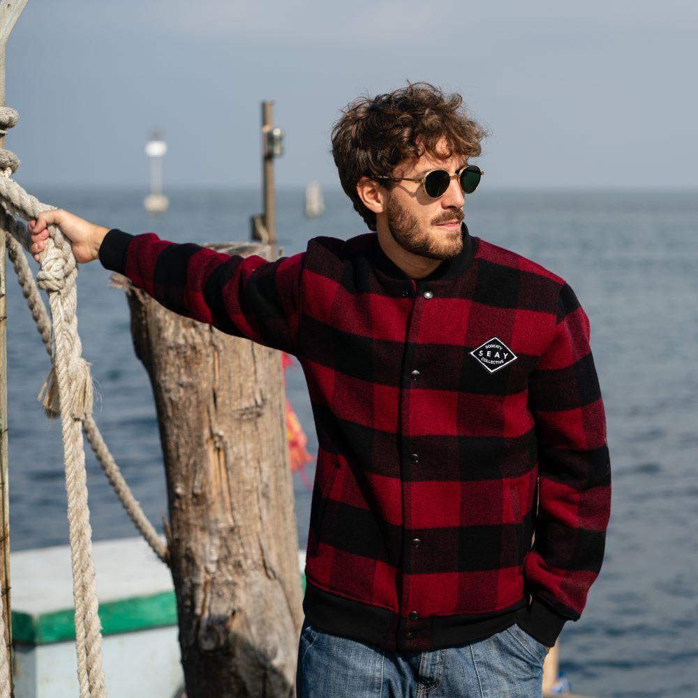 Seay / Giacca Varsity Quadri Rosso Nero Saldi