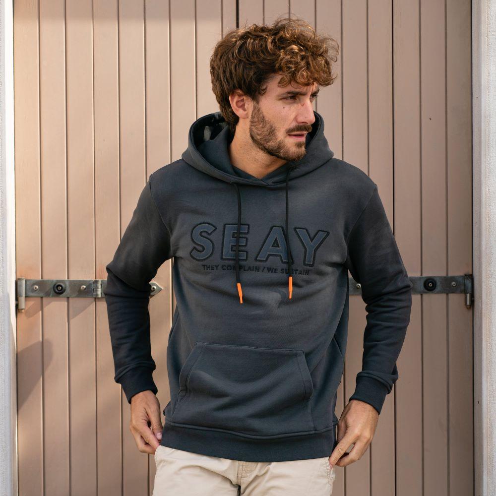 Seay / Felpa con Cappuccio Nera Delavé Saldi Di Fabbrica