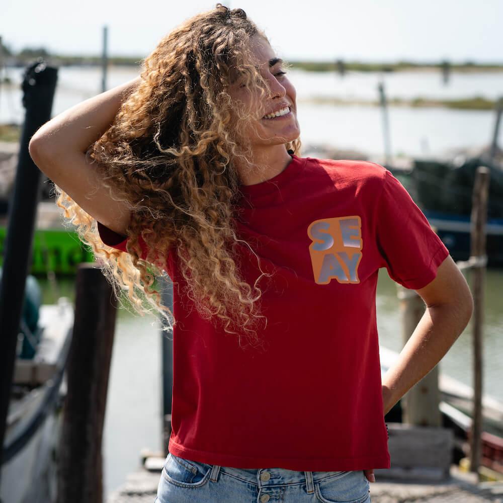 Seay / T-Shirt Loose Fit Rossa Consegna Veloce