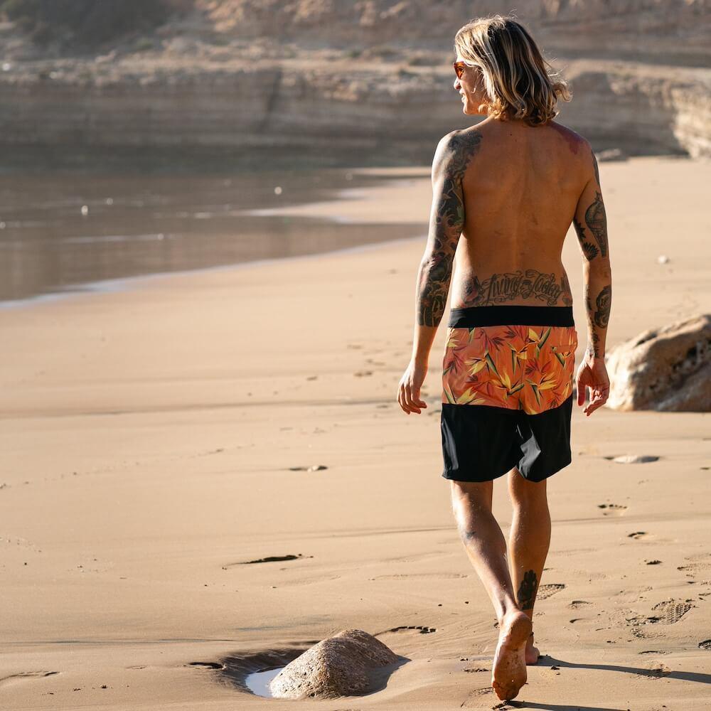 Seay / Boardshort Nero Arancione Bird of Paradise In Vendita