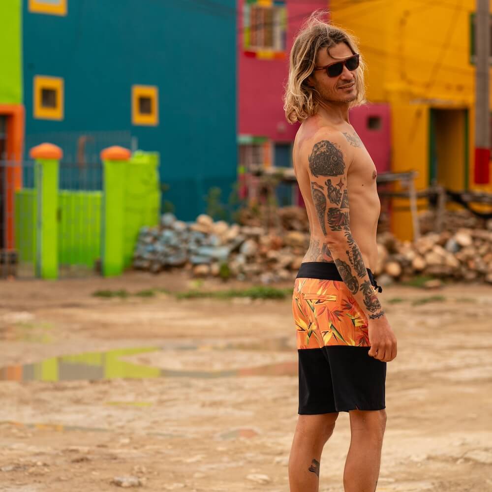 Seay / Boardshort Nero Arancione Bird of Paradise In Vendita