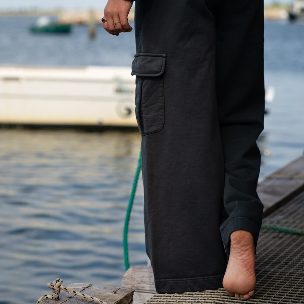 Seay / Pantalone Lungo Cargo in Felpa Nero Lizard Offerte