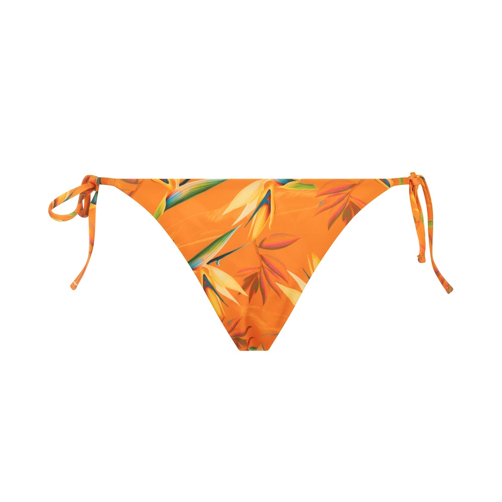 Seay / Slip Bikini Reversibile con Laccetti Nero Arancione Bird of Paradise Presa