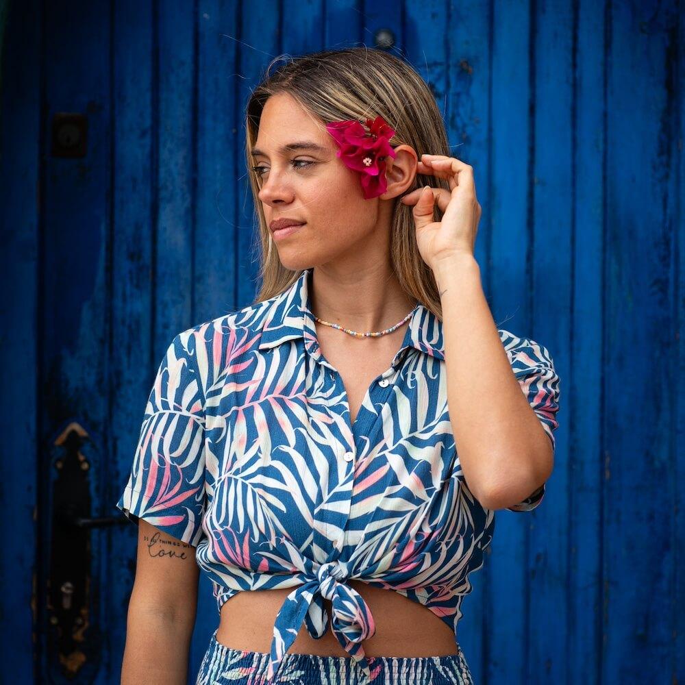 Seay / Camicia Crop Blu Bamboo Vendita Calda