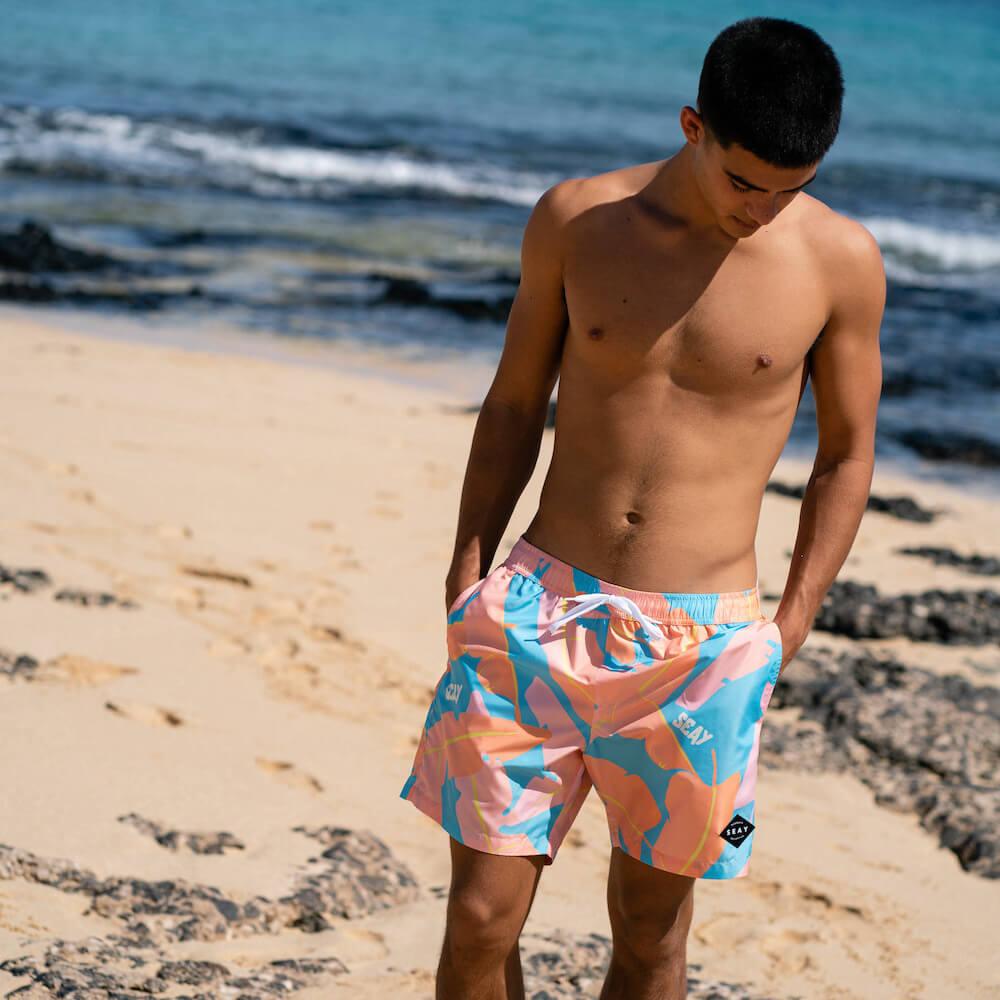Seay / Swim Boxer Medio Rosa Blu Foglie Banano In Linea