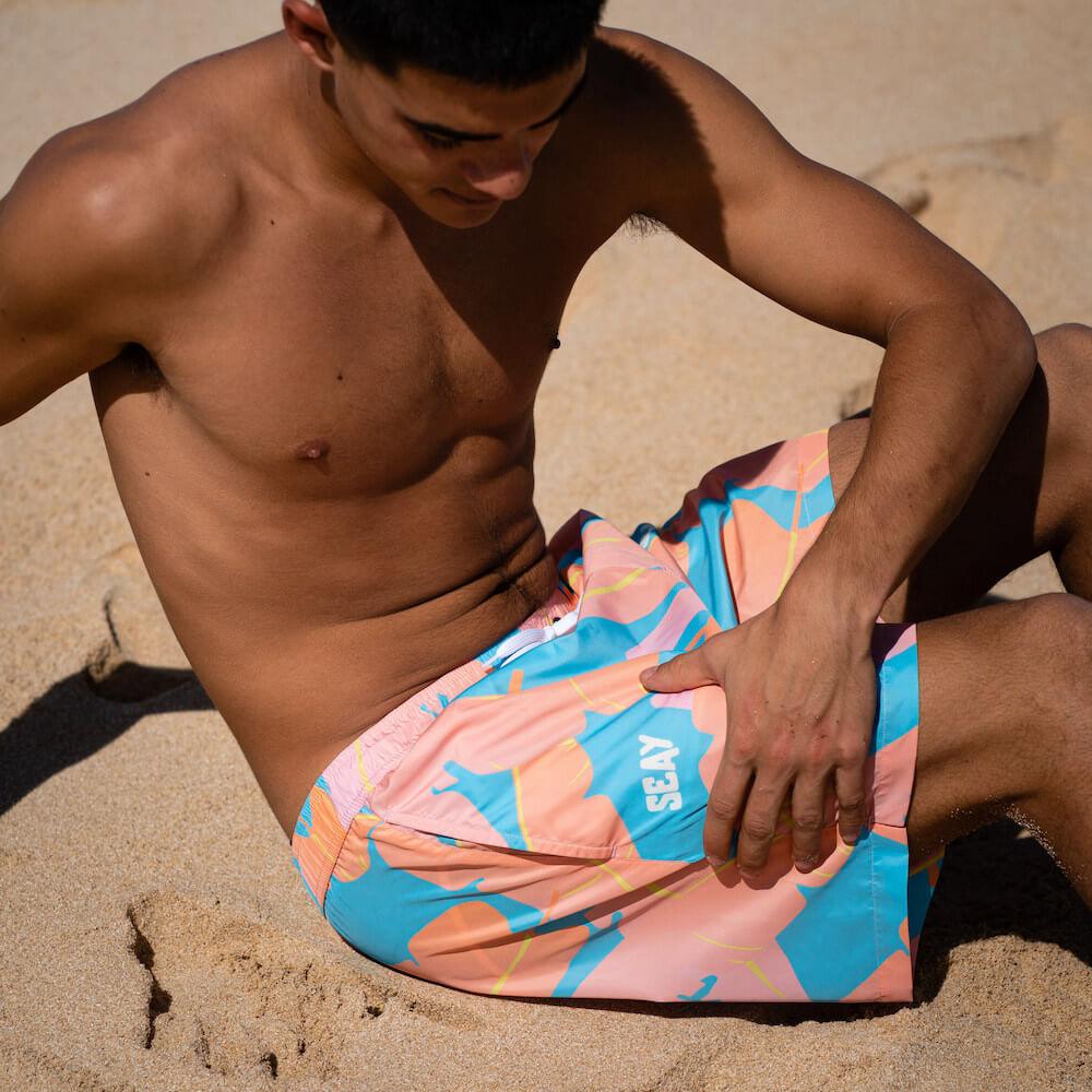 Seay / Swim Boxer Medio Rosa Blu Foglie Banano In Linea