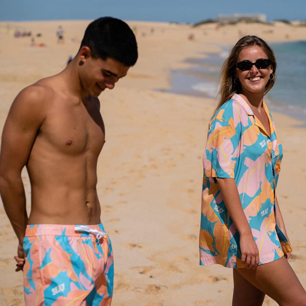Seay / Swim Boxer Medio Rosa Blu Foglie Banano In Linea