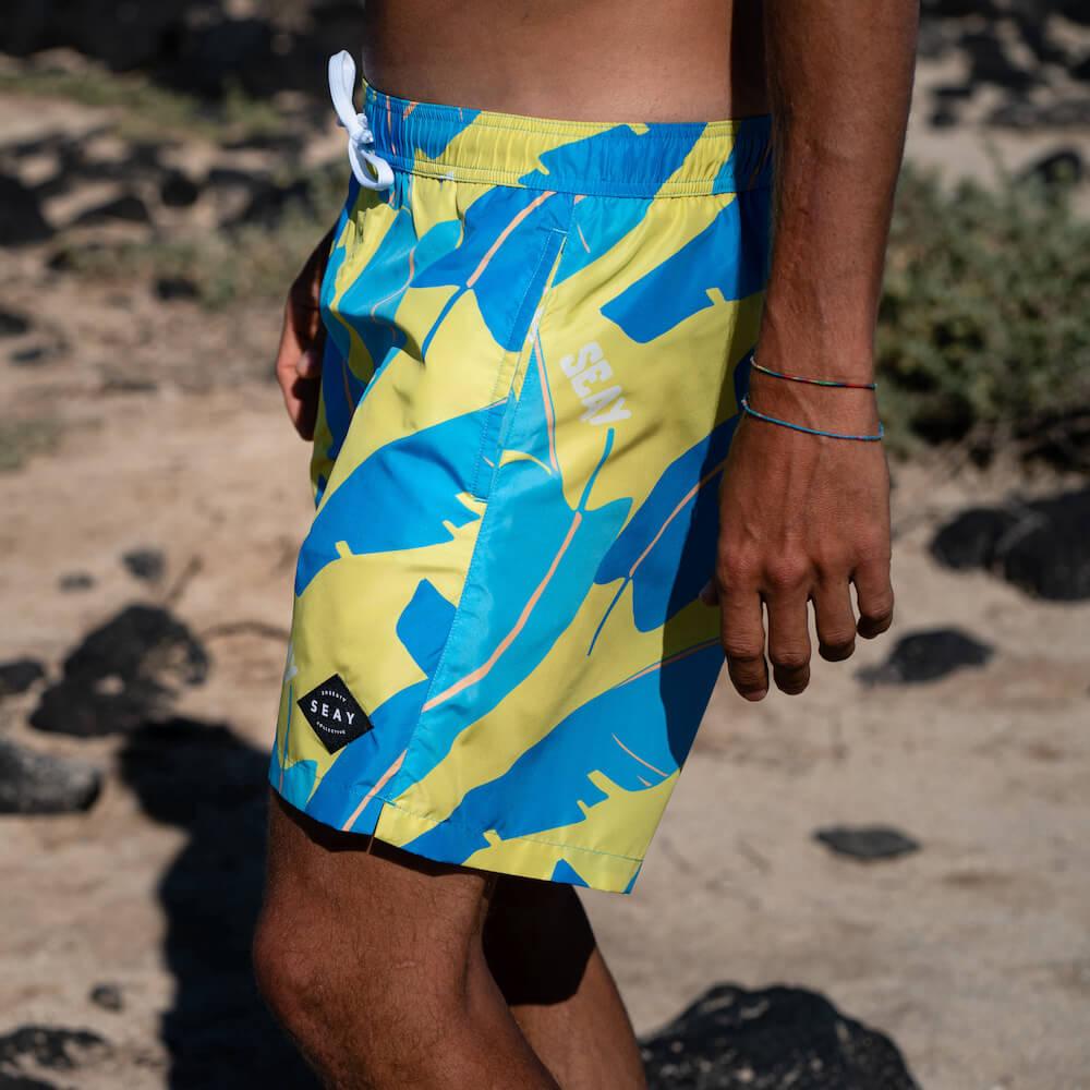 Seay / Swim Boxer Medio Giallo Blu Foglie Banano Nuovo