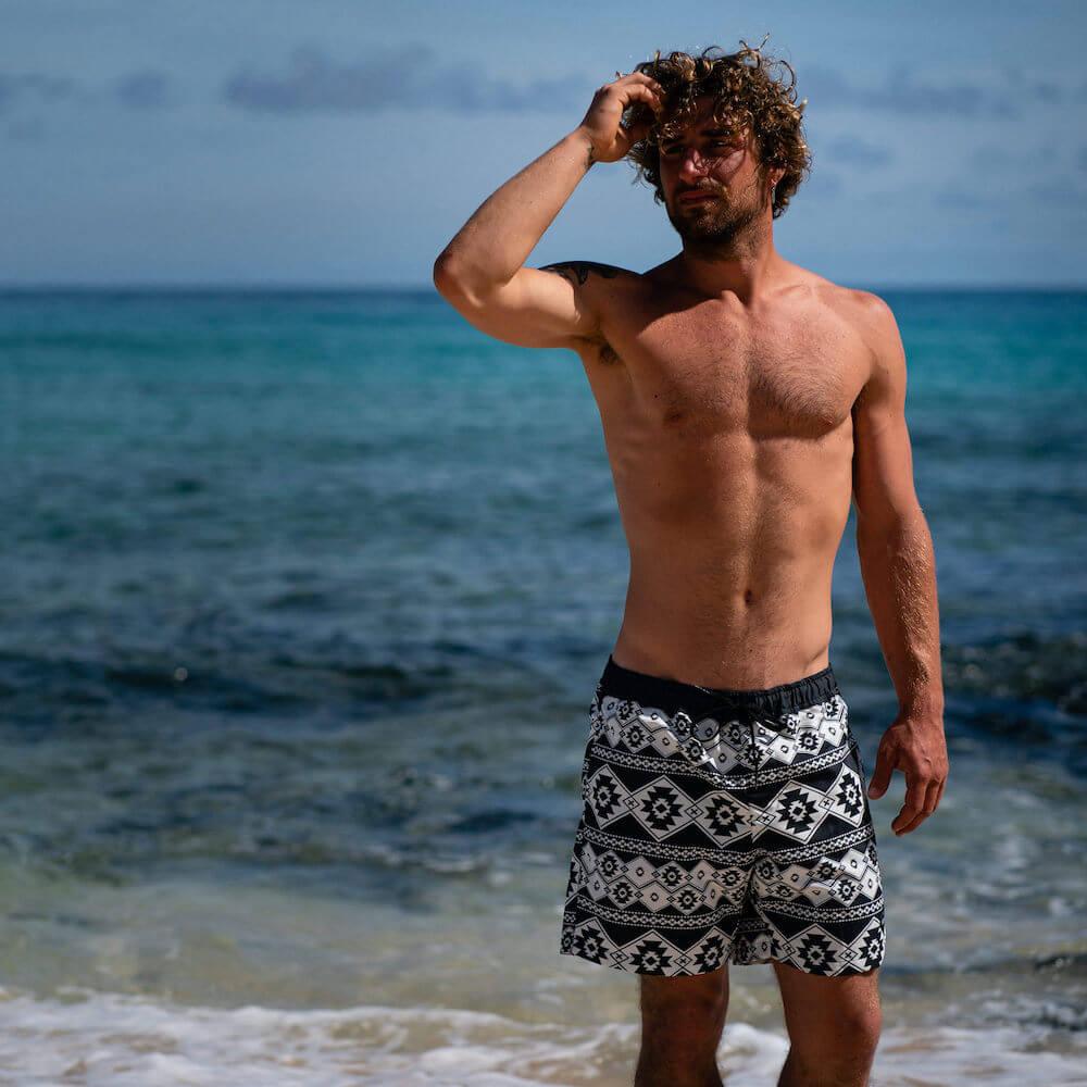 Seay / Swim Boxer Medio Bianco Nero Stampa Nativa Promozione