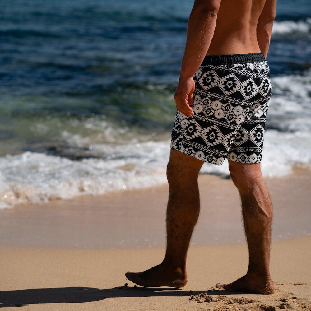 Seay / Swim Boxer Medio Bianco Nero Stampa Nativa Promozione