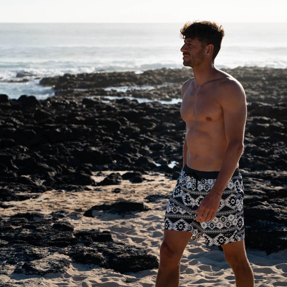 Seay / Swim Boxer Medio Bianco Nero Stampa Nativa Promozione