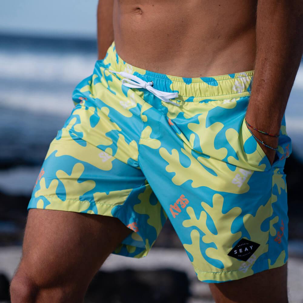 Seay / Swim Boxer Medio Giallo Blu Corallo Consegna Veloce