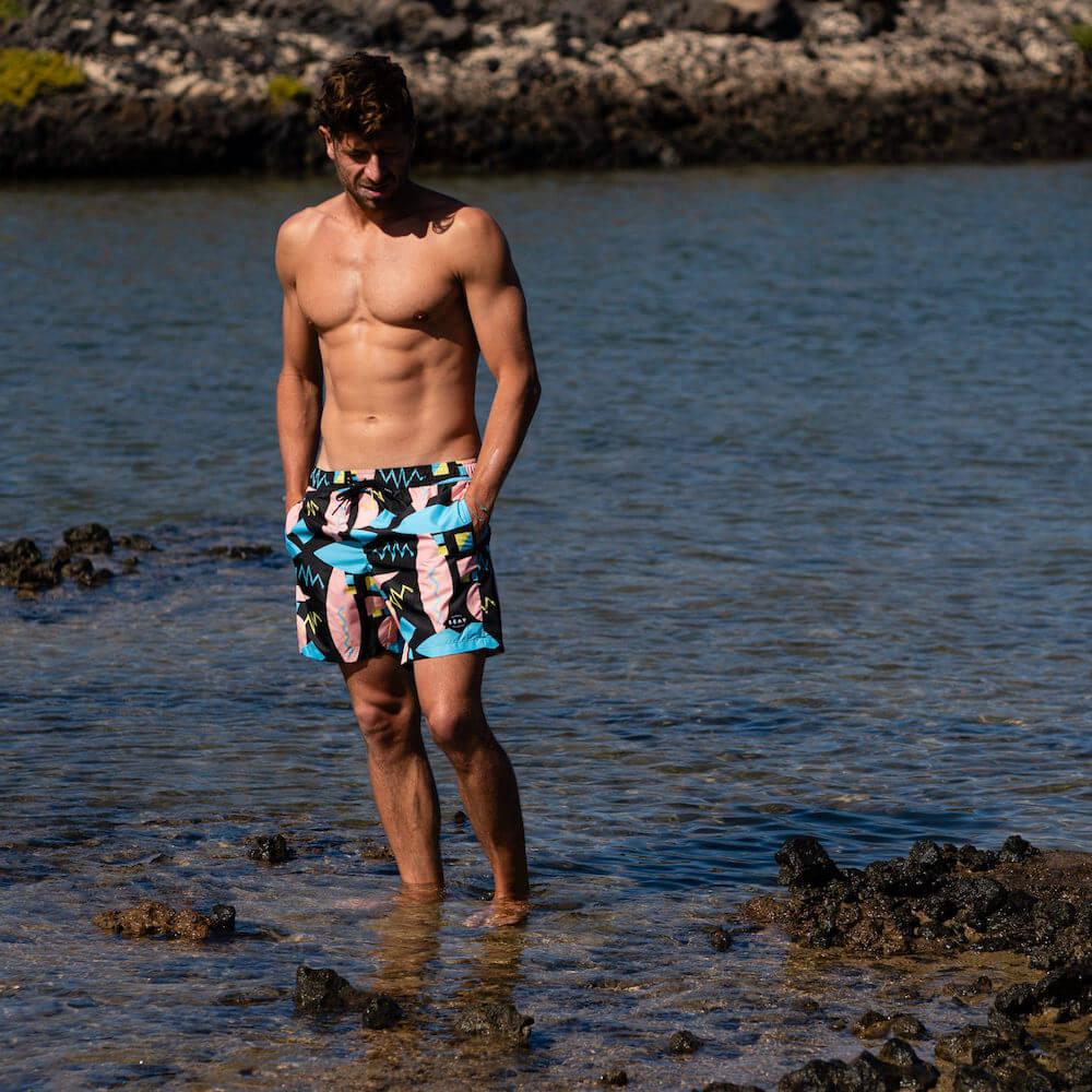 Seay / Swim Boxer Medio Nero Stampa Macro 80s Fino Al -60%