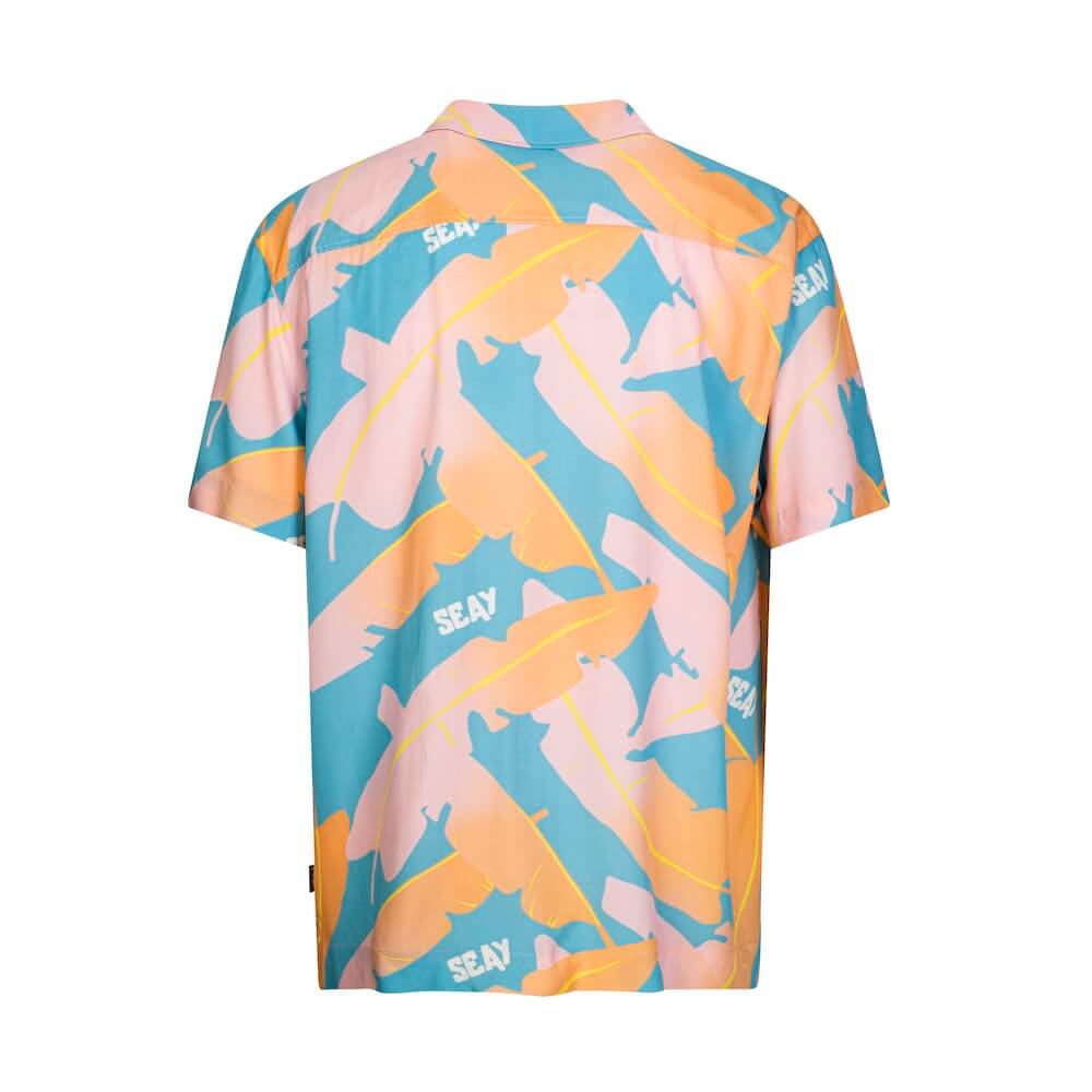 Seay / Camicia Hawaiana Rosa Blu Foglie Banano I Più Venduti