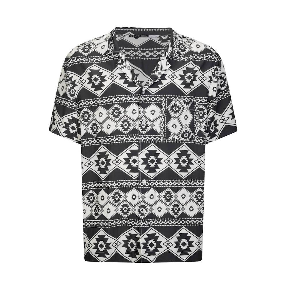 Seay / Camicia Hawaiana Bianco Nera Stampa Nativa Vendite Flash