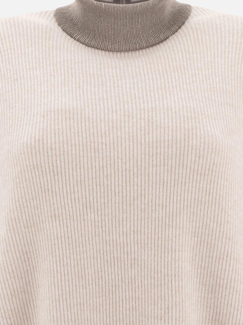 Vietti Brunello Cucinelli Maglione in cashmere con Precious Ribbed Collar Shopping Online