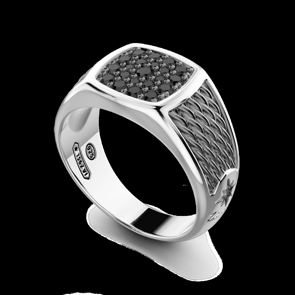 Zancan Anello chevalier Zancan in argento con pietre nere Nuovo