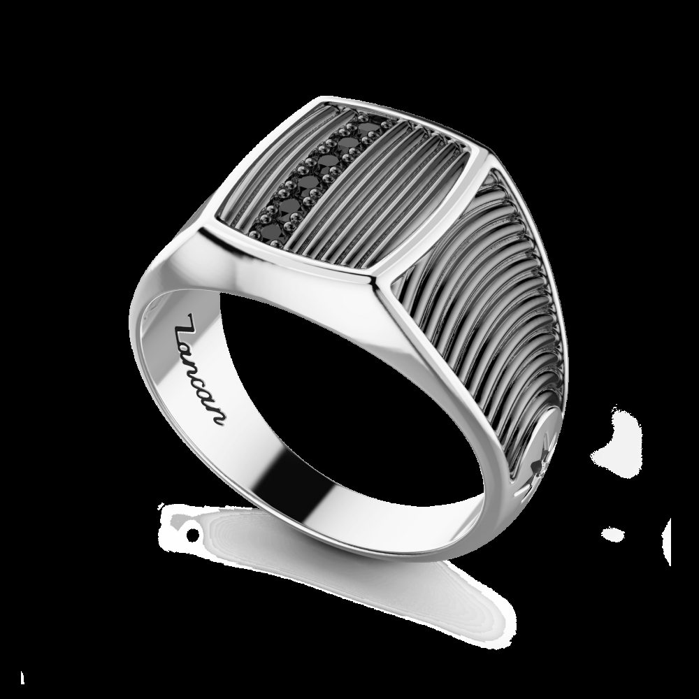Zancan Anello chevalier Zancan in argento brunito e pietre nere Soddisfazione Garantita