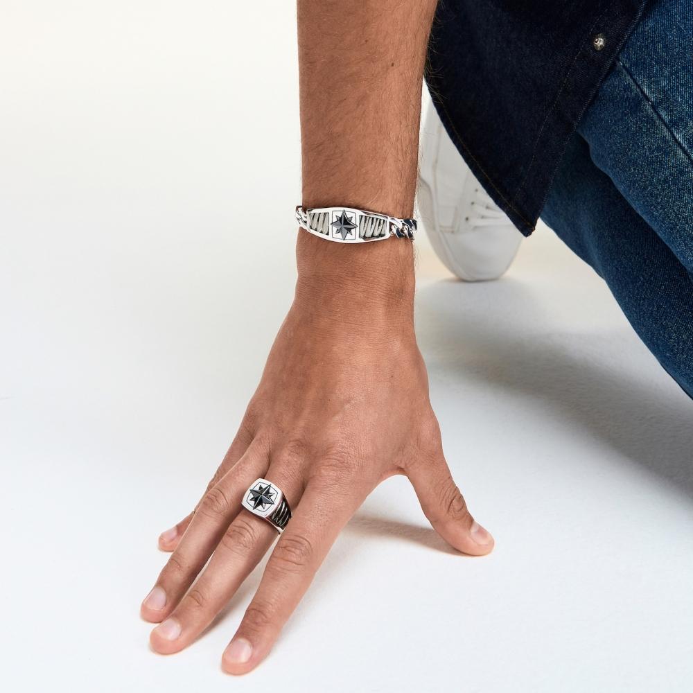 Zancan Bracciale Zancan in argento con maglia grumette e targa con rosa dei venti in ceramica Presa