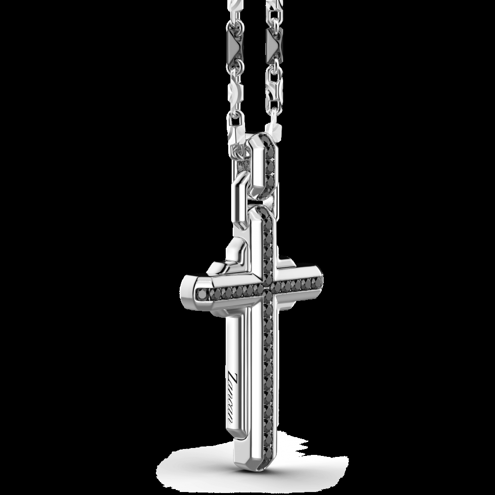 Zancan Collana Zancan in argento con pendente a croce e pietre nere Nuova
