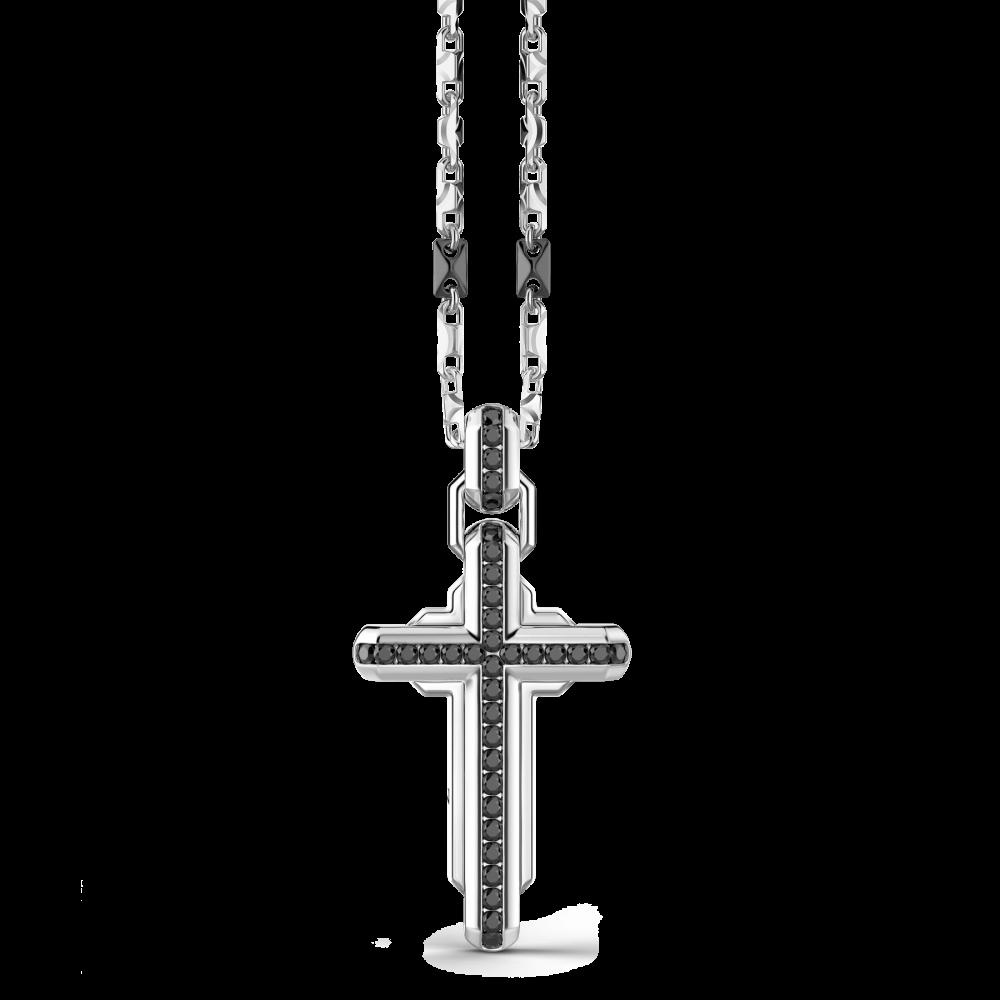 Zancan Collana Zancan in argento con pendente a croce e pietre nere Nuova