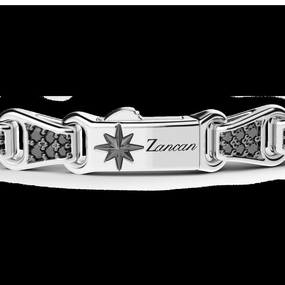 Zancan Bracciale Zancan in argento con targa e pietre nere In Linea