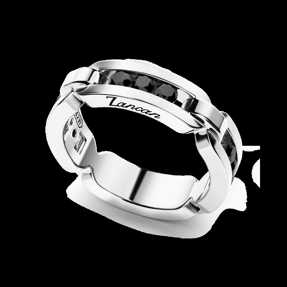 Zancan Anello Zancan in argento a fede con pietre nere Spedizione Gratuita
