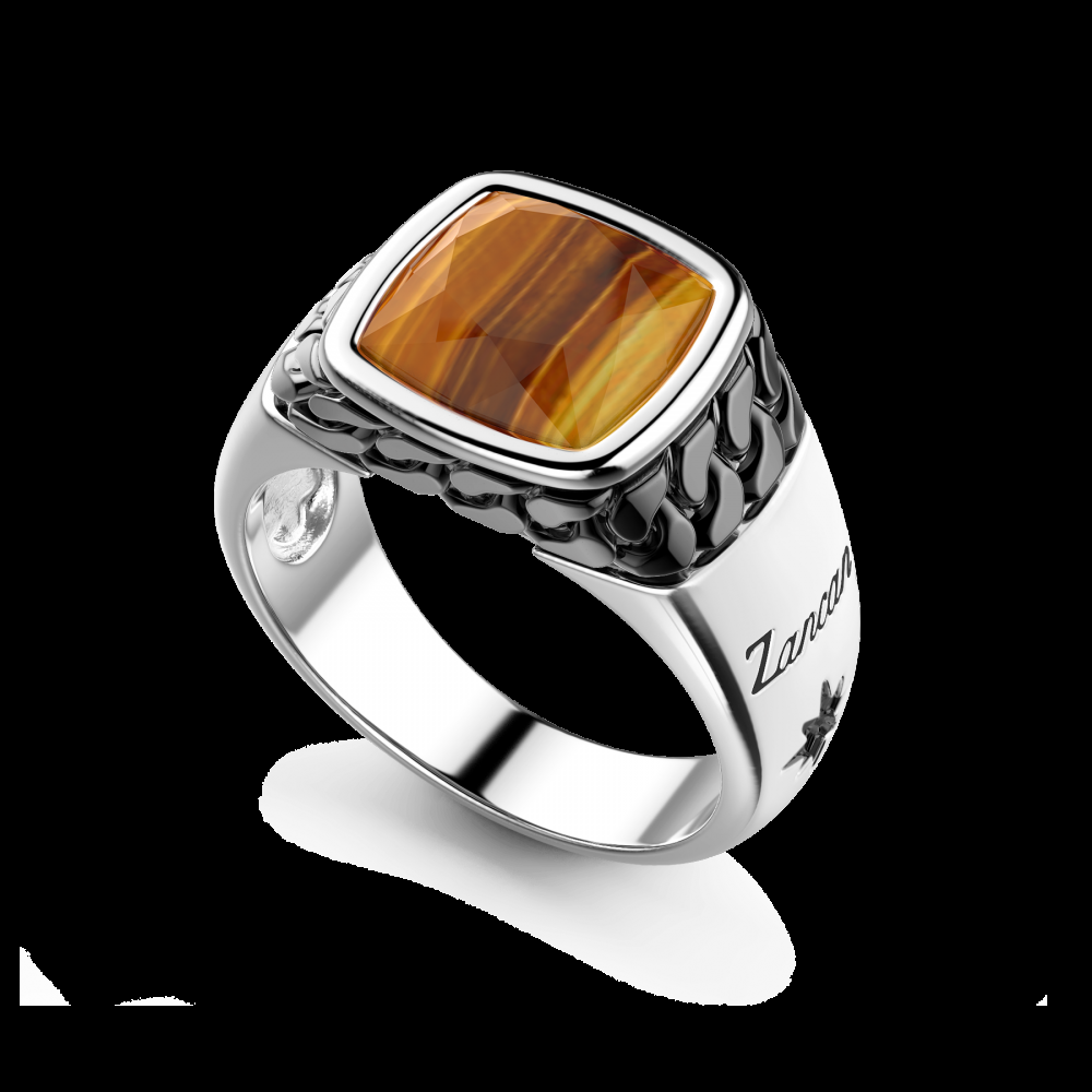 Zancan Anello in argento bianco e nero con occhio di tigre naturale Promozione Limitata