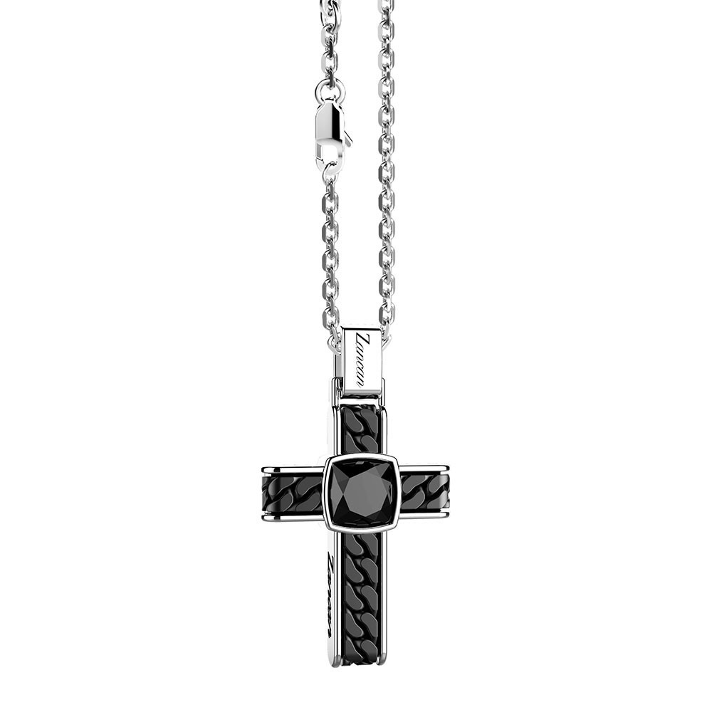 Zancan Collana in argento con pendente a croce e onice quadrata Sconto