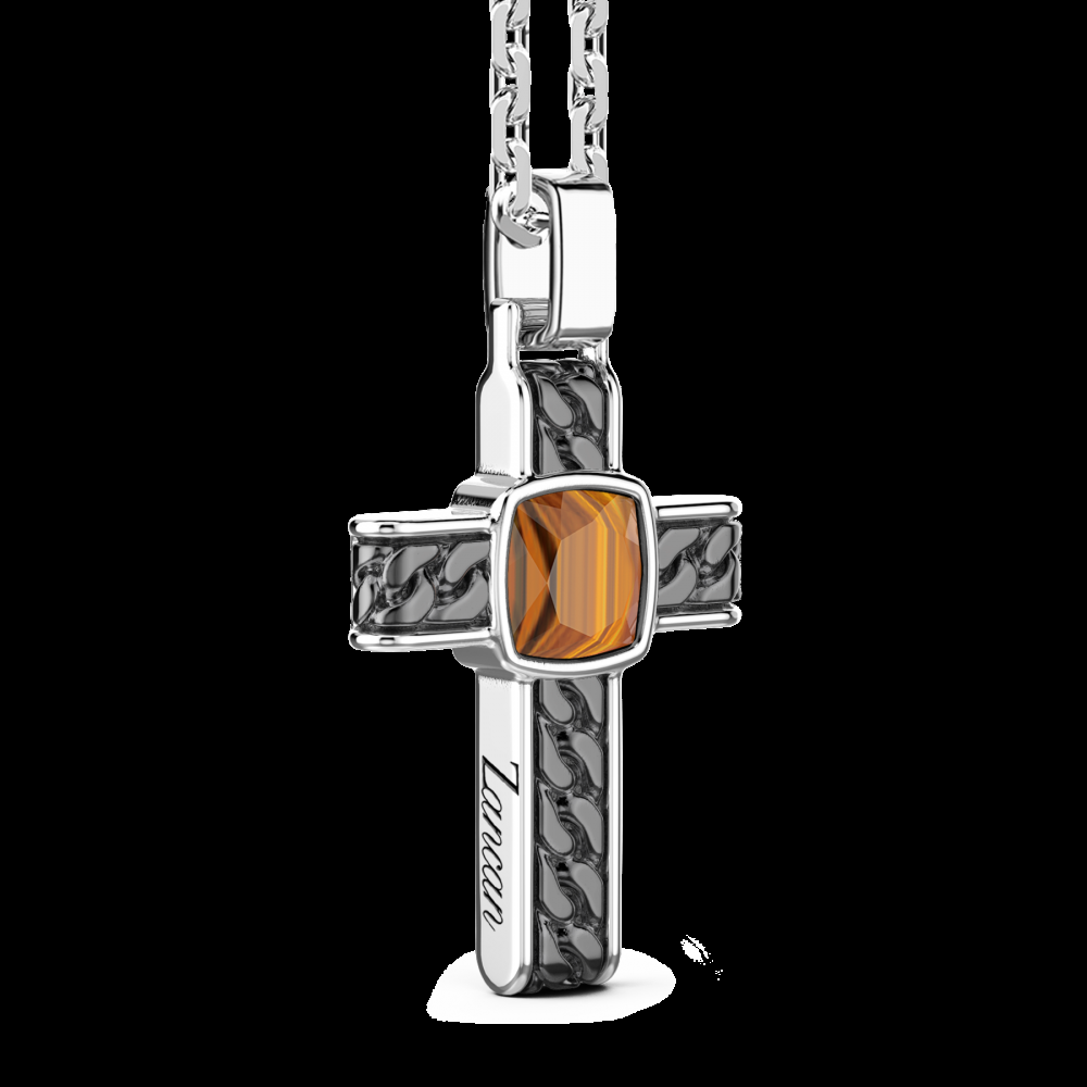 Zancan Collana in argento con pendente a croce e occhio di tigre quadrata Hotsell