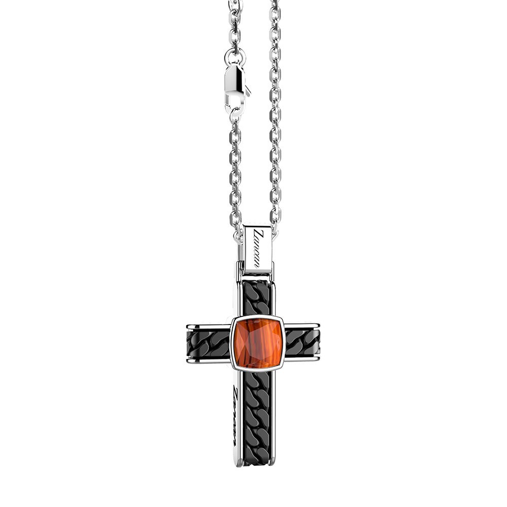 Zancan Collana in argento con pendente a croce e occhio di tigre quadrata Hotsell