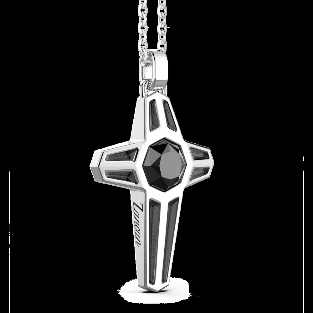 Zancan Collana Zancan in argento con pendente a croce e pietra nera Saldi Di Fabbrica