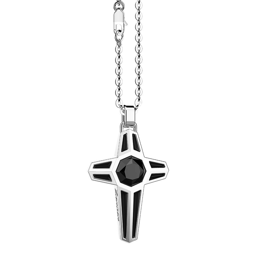 Zancan Collana Zancan in argento con pendente a croce e pietra nera Saldi Di Fabbrica