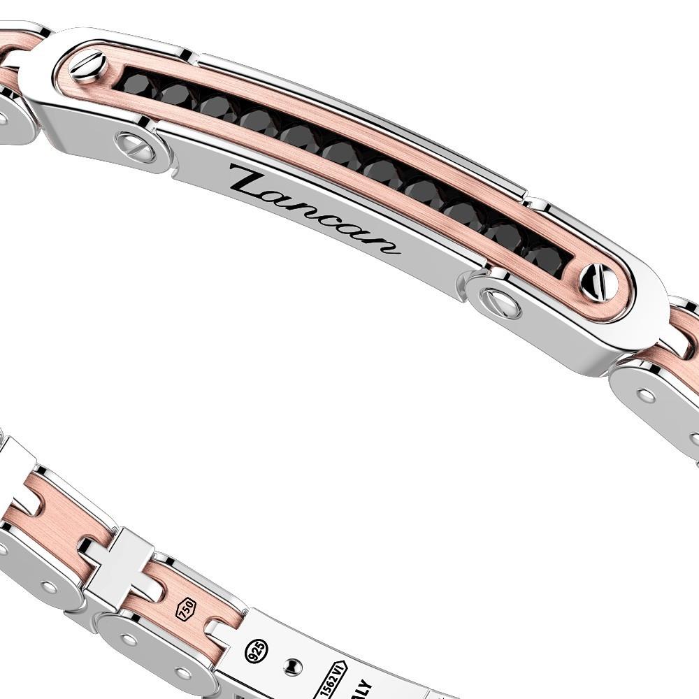 Zancan Bracciale Zancan in oro 18k ed argento con targa e pietre nere Black Friday Prezzi