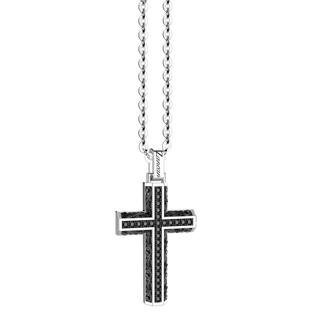 Zancan Collana Zancan in argento con pendente a croce e pietre nere Promozione Limitata