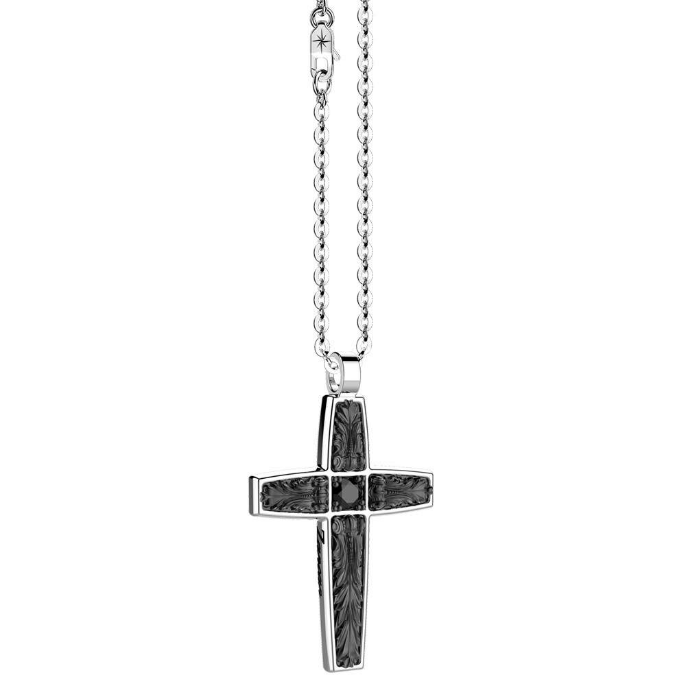 Zancan Collana Zancan in argento con pendente a croce e pietre nere Sottocosto