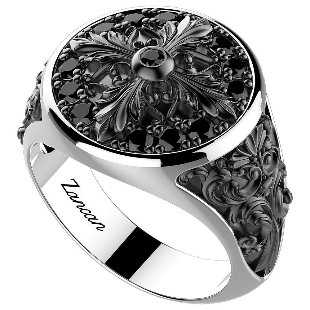 Zancan Anello chevalier Zancan in argento e pietre nere Online