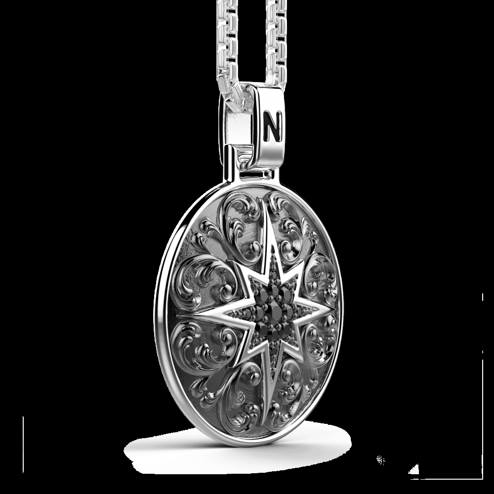 Zancan Collana Zancan in argento con pendente a rosa dei venti e pietre nere Outlet