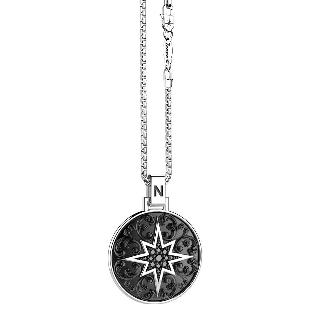 Zancan Collana Zancan in argento con pendente a rosa dei venti e pietre nere Outlet