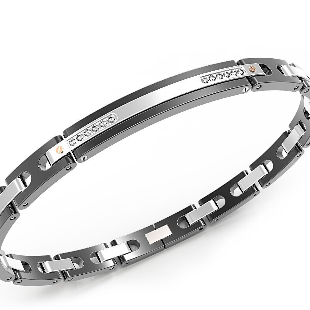 Zancan Bracciale Zancan in acciaio nero e zaffiri bianchi Pezzi Unici