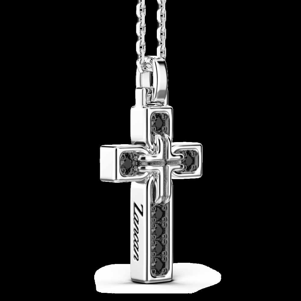 Zancan Collana Zancan in argento con pendente a croce e pietre nere Italia