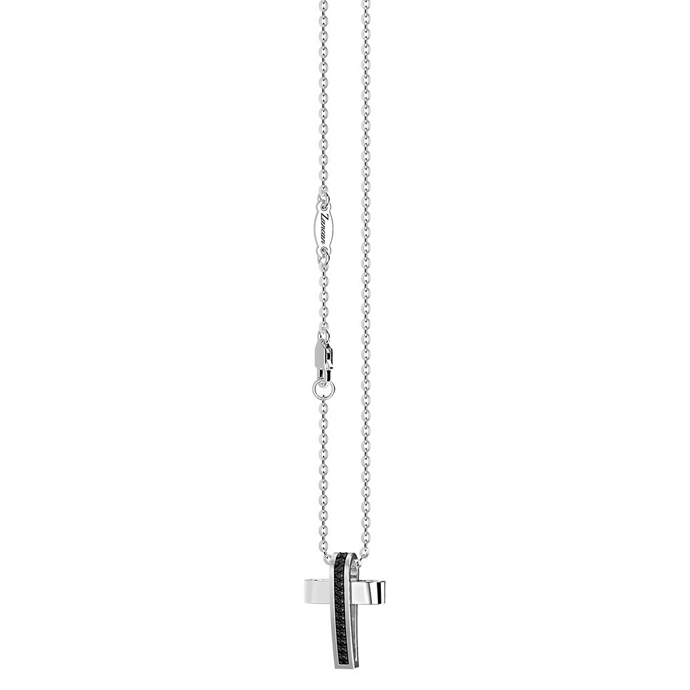 Zancan Collana Zancan in argento con pendente a croce e pietre nere In Linea