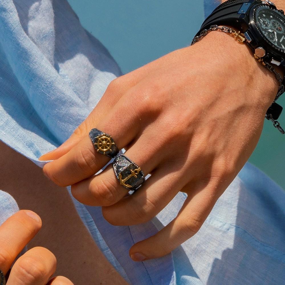 Zancan Anello Zancan in argento brunito con timone Qualità Garantita